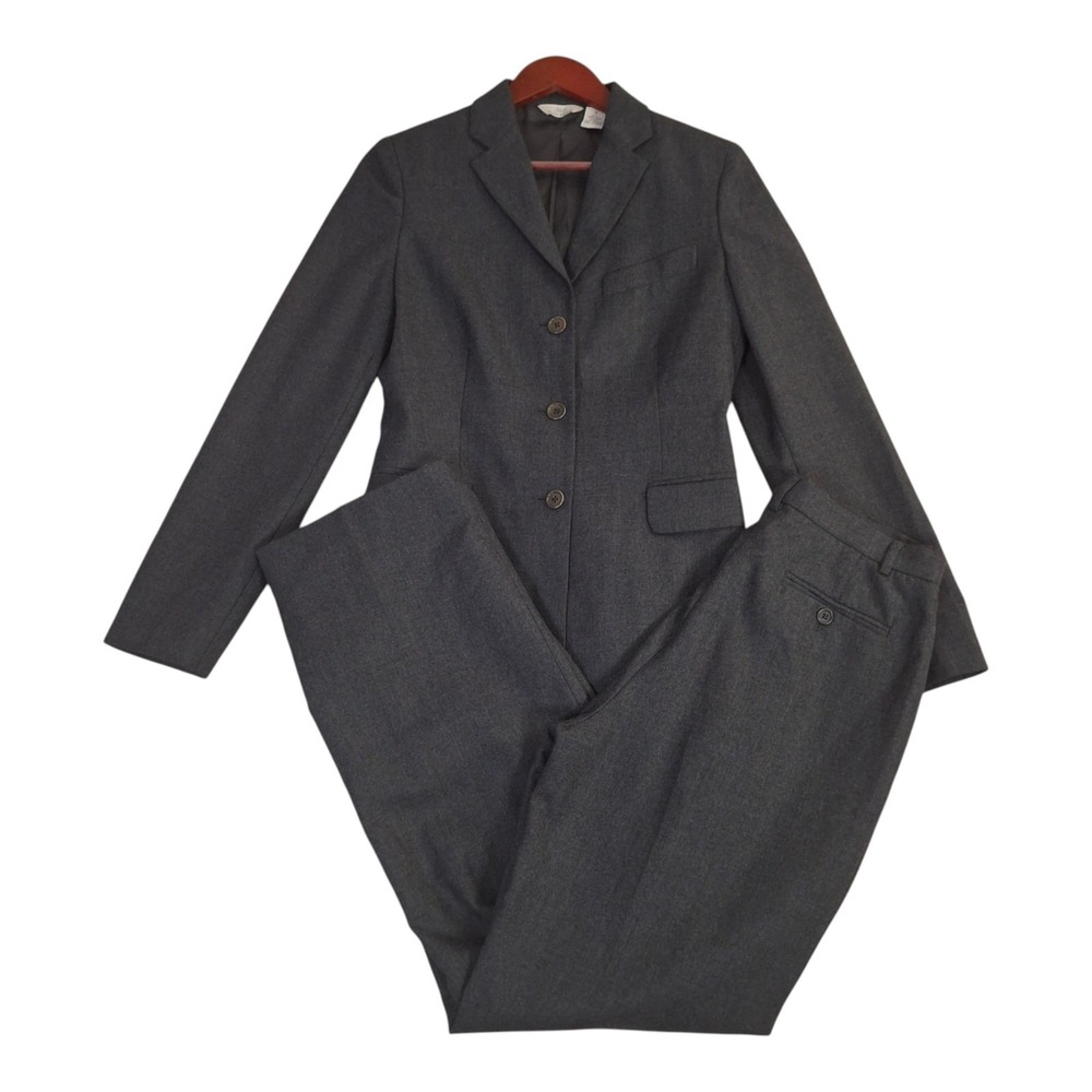 Brooks Brothers 346 100% Wool 2 Piece Pant Suit Set Womens Gray Blazer 4 Pant 6